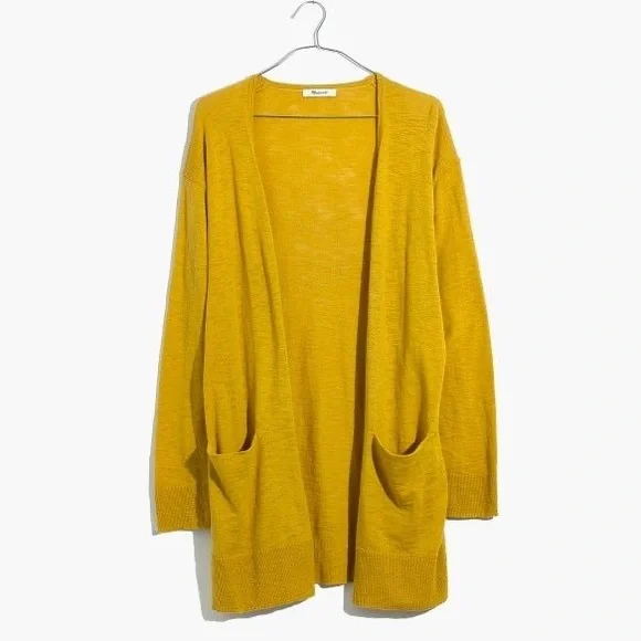 Madewell S summer ryder cardigan slouchy sweater long sleeve mustard cotton - Picture 2 of 11
